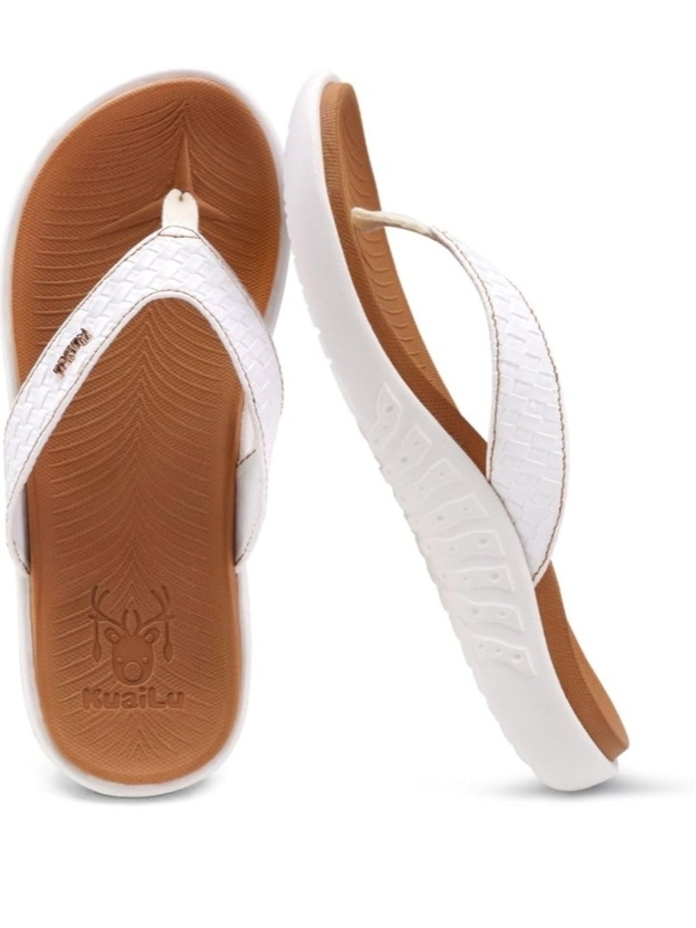 White Woven Thong Sandal with Cushioned Tan Footbed - Women - Picture 8 of 9